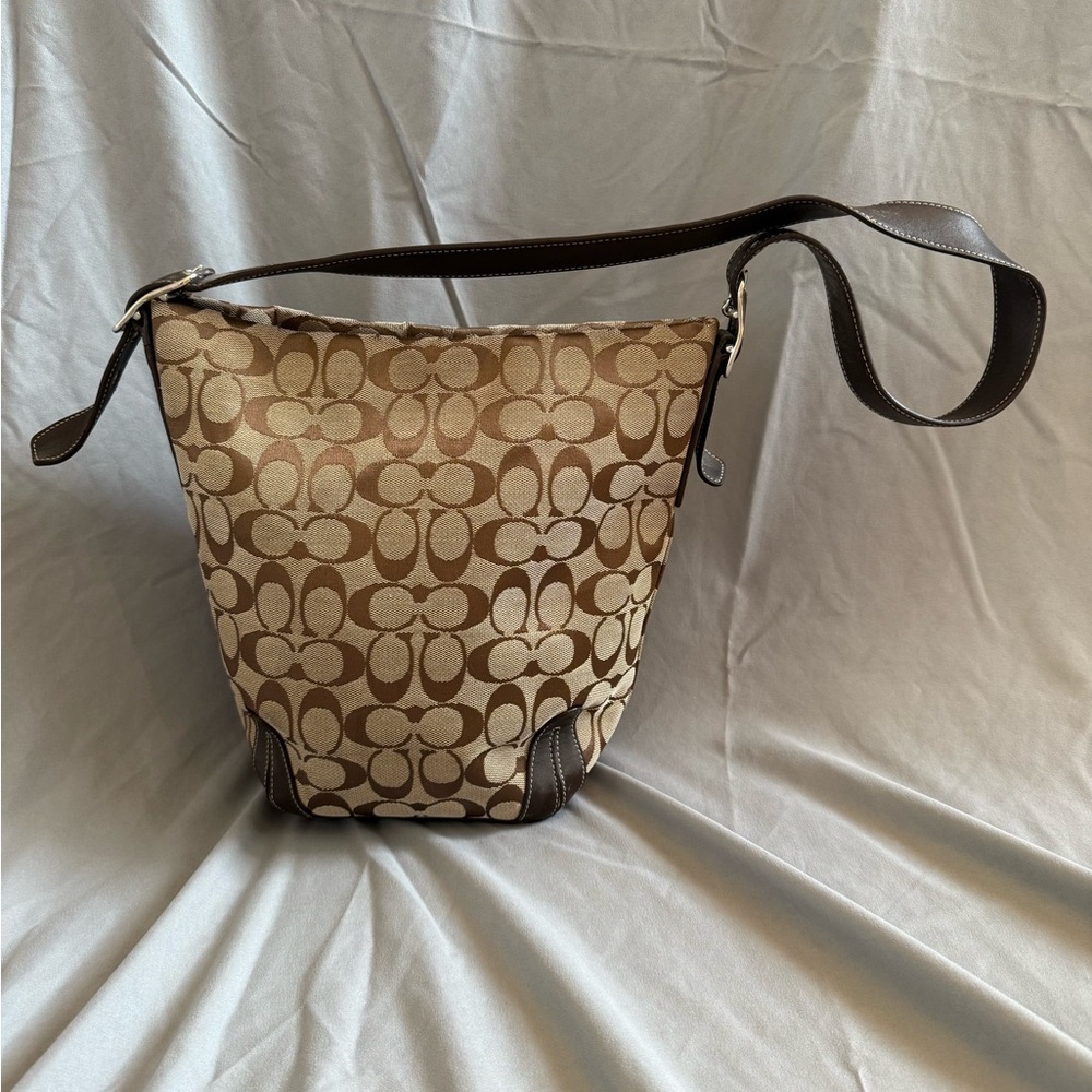 Y2K Coach Brown and Tan Signature Shoulder Bag